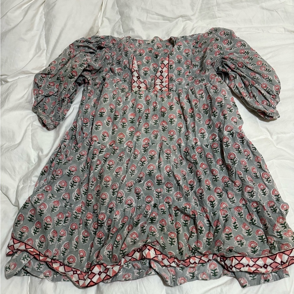 Women's Floral Grey and Pink Boho Dress